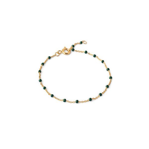Enamel Copenhagen armbånd i forgyldt sølv med petrolgrønne emaljeperler 15,5+2 cm